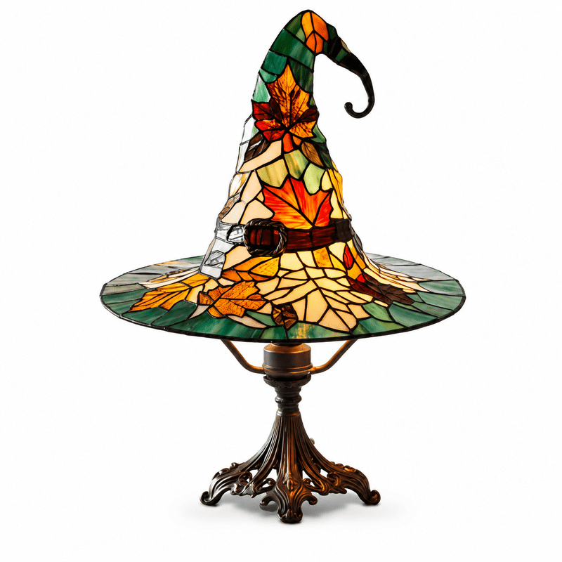 Diceymbol Stained Glass Witch Hat Table Lamp 8 Inch – Gothic Halloween Night Light (Variation: R)