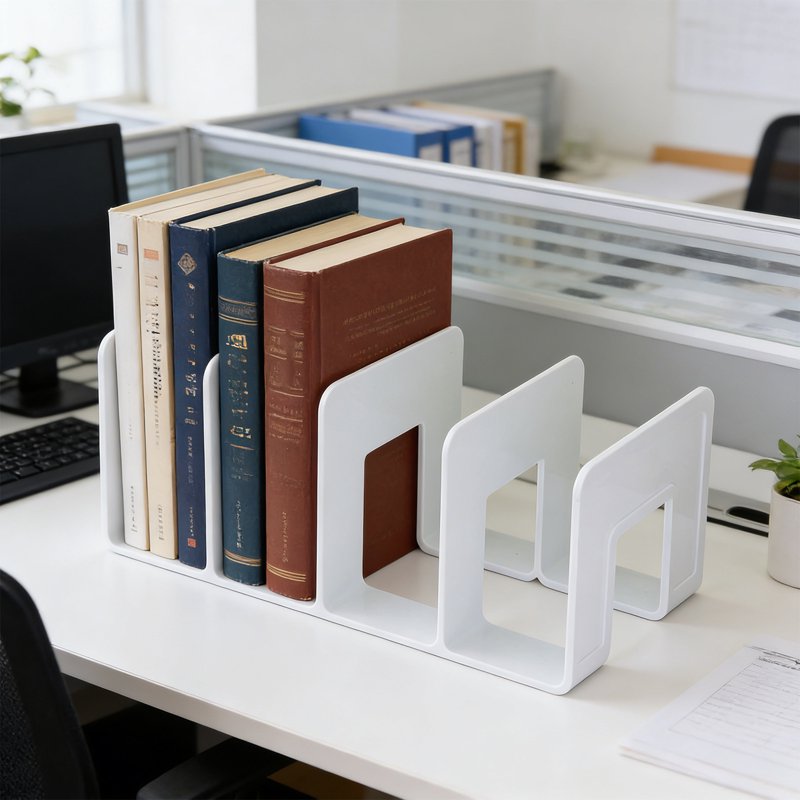 Desktop Book Organizer Shelf with Dividers - Plastic File Sorter for Office & Study