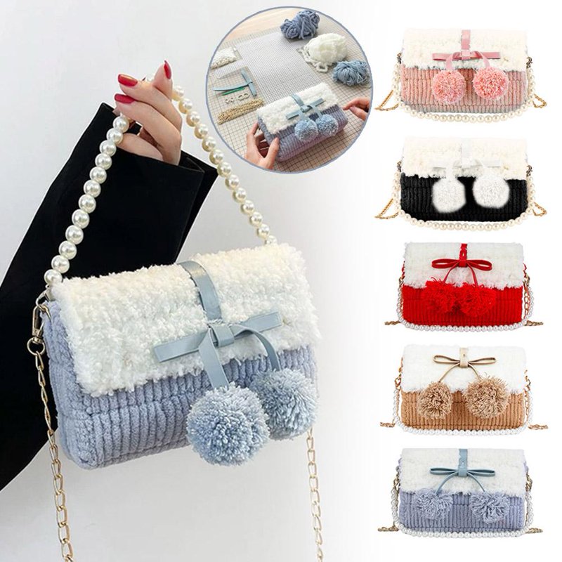 DIY Knitting Crochet Handbags Kit for Beginners with Materials - Blue