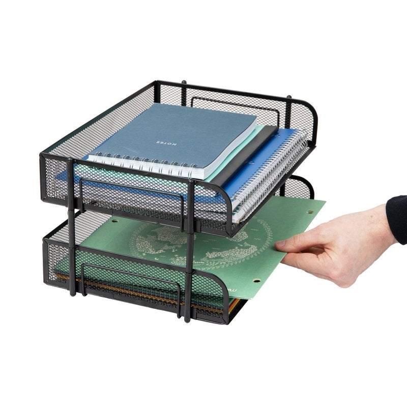 Stackable Metal Mesh File Holders 2-Pack Desktop Organizer Office Storage