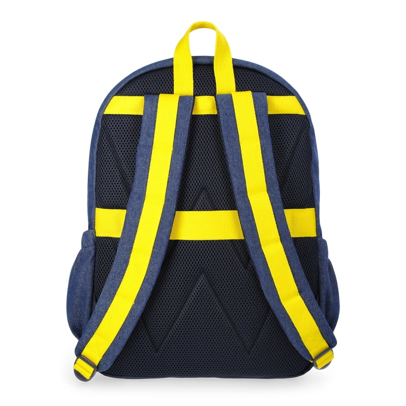 Unisex Denim Backpack with Patches and Padded Laptop Sleeve - 17 Inch School Bag