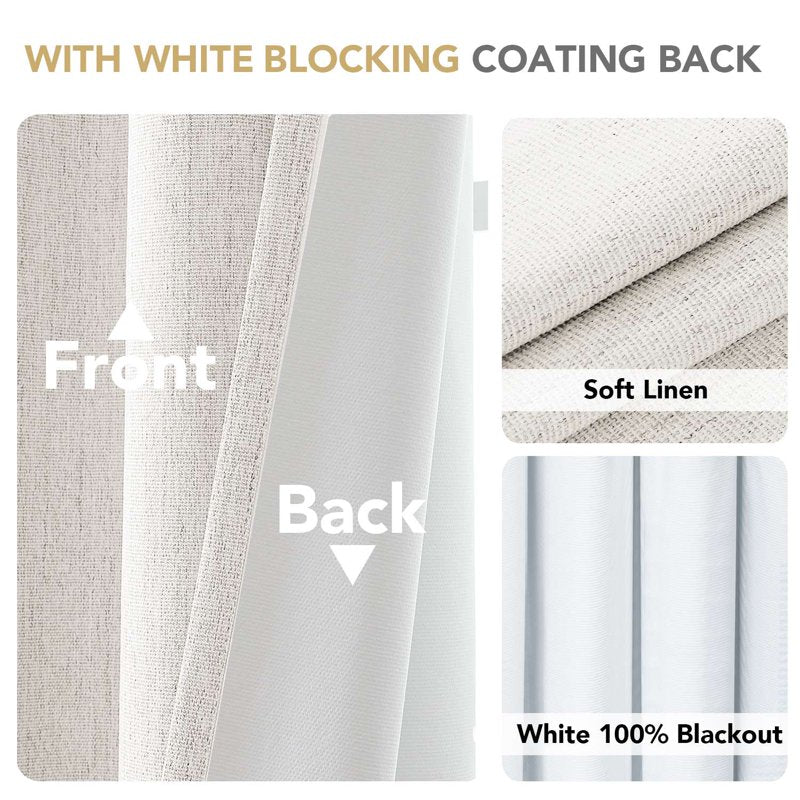 Blackout Curtain Set 2 Panels - Linen Blended Chenille Thermal Drapes for Bedroom and Living Room