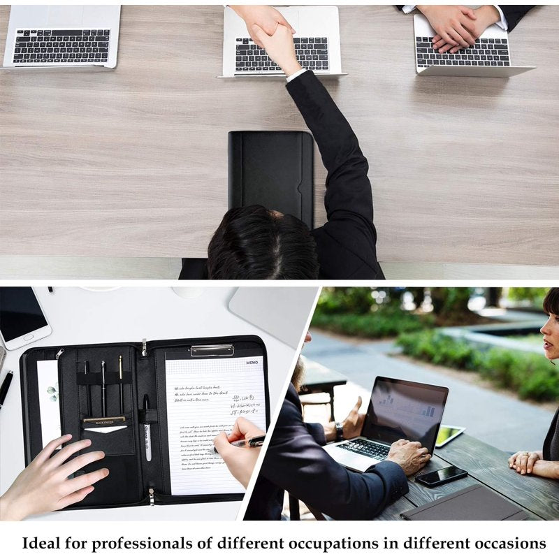Leather Portfolio Binder with Zipper Notepad and Tablet Sleeve - Business Organizer