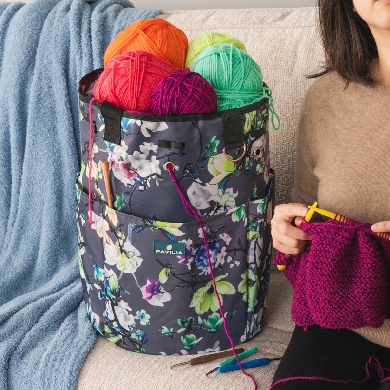 Crochet & Knitting Yarn Bag Organizer with Grommets - Large Portable Tote for Supplies