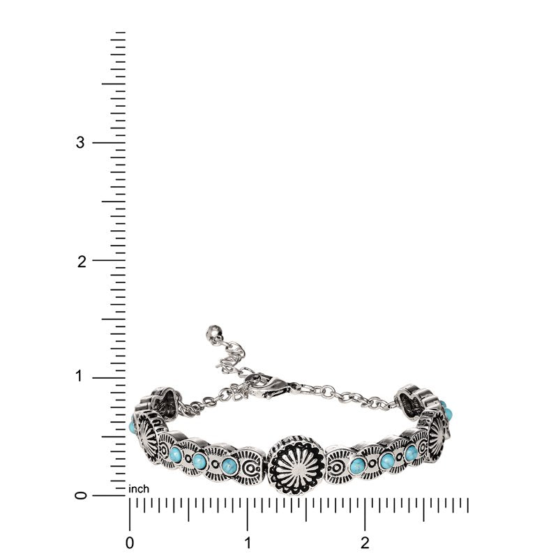 Women's Faux Turquoise Stone Bracelet - Silver Tone Adjustable Cuff