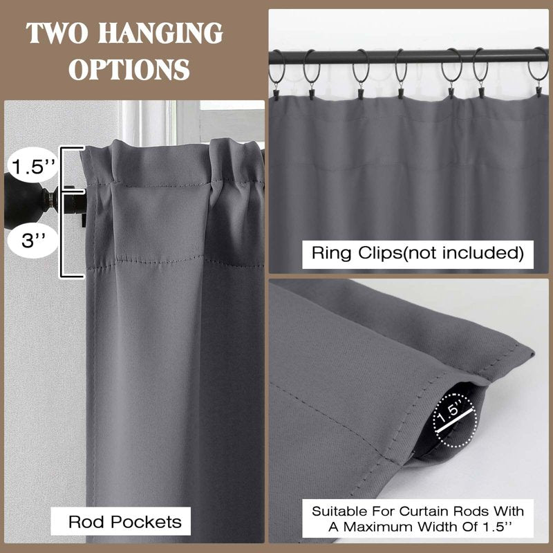 Grey Kitchen Window Valances 14 Inch Length 2 Pack - Room Darkening Short Curtains