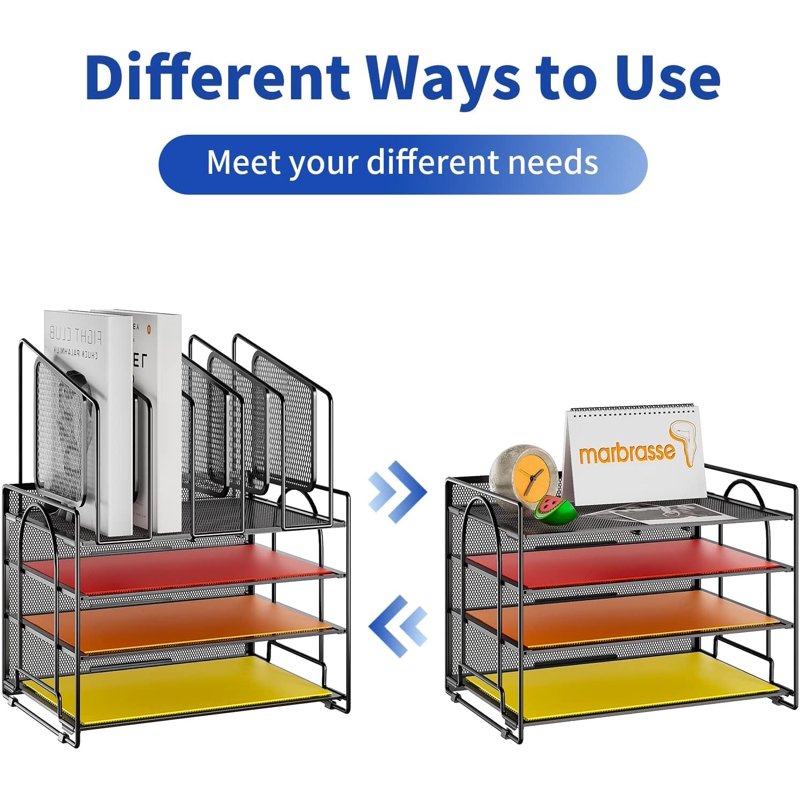4-Tier Mesh Desk File Organizer with Vertical and Horizontal Storage