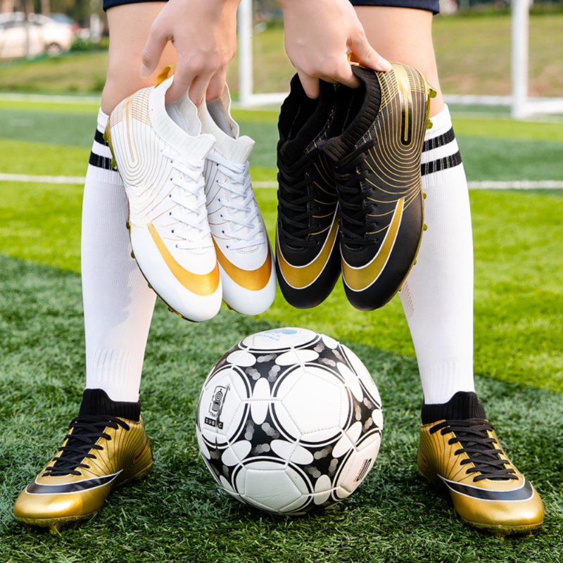 Men's Soccer Cleats High-Top Ankle Support, Gold Sole Football Boots