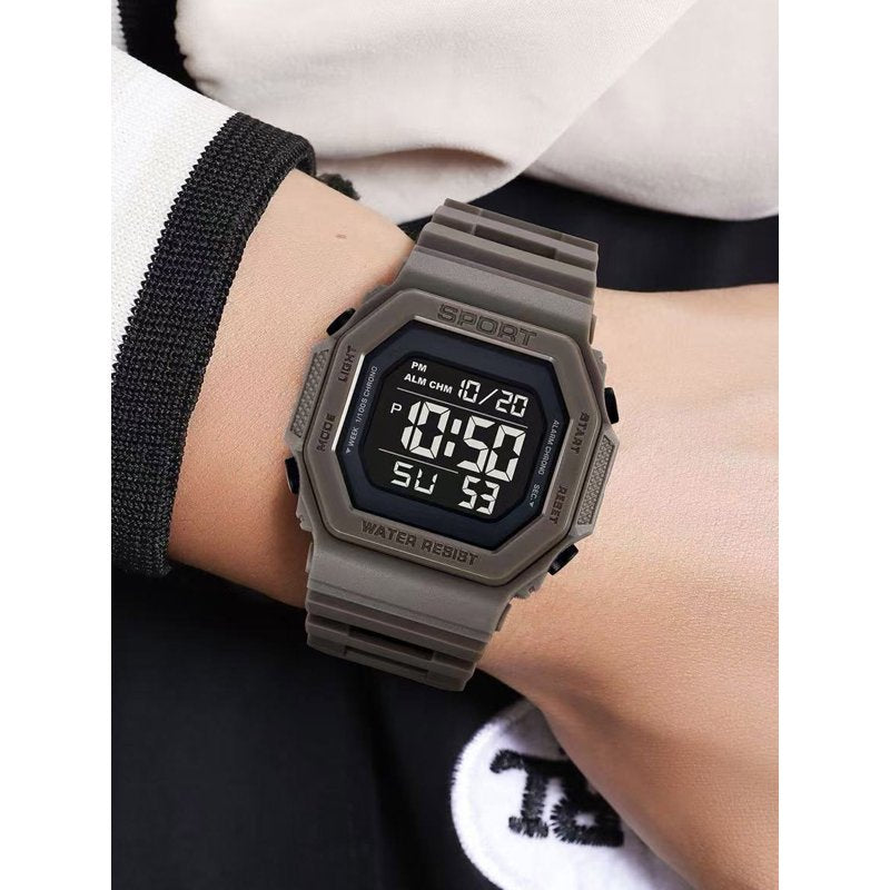 Men's Digital Sport Wristwatch with Plastic Strap, Water Resistant 50m