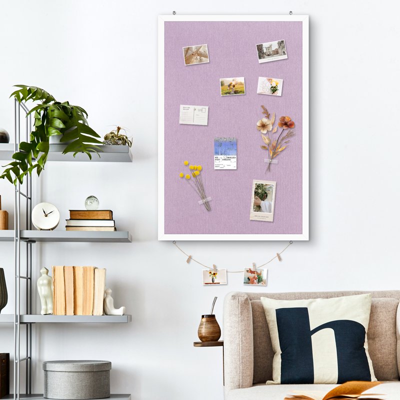 Purple Linen Bulletin Board - 36x24 Inch Wall Pinboard with Cork & Wood Frame