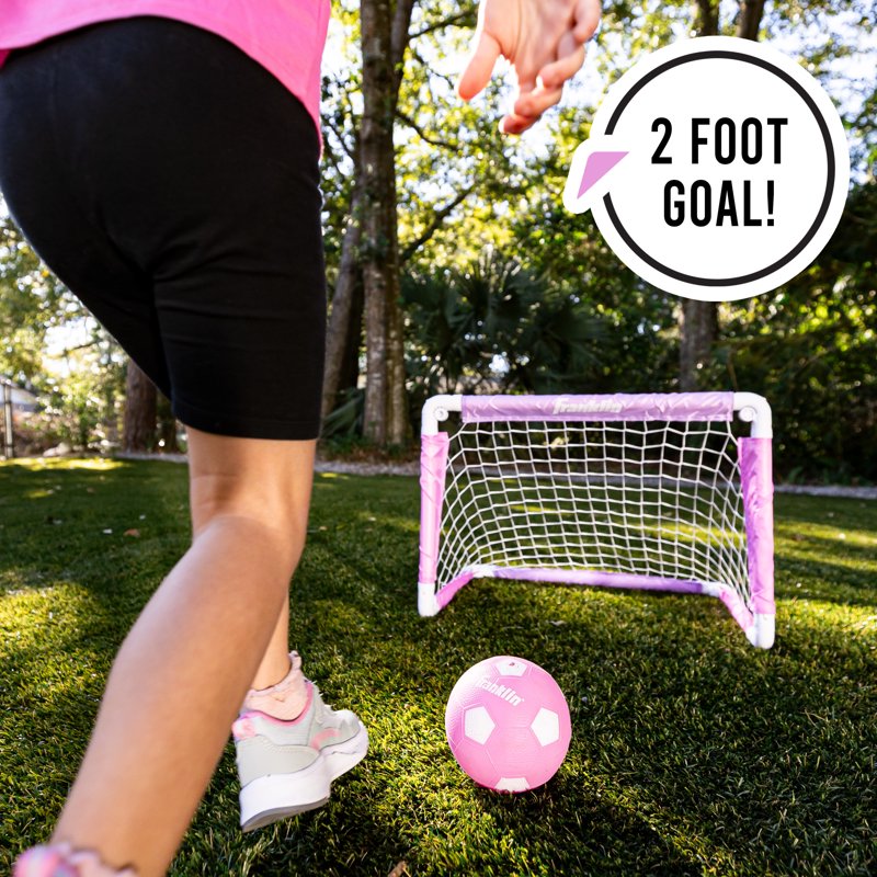 Franklin Sports Kids Mini Soccer Goal with Ball and Pump – 24x16 Folding Goal, Pink/Purple