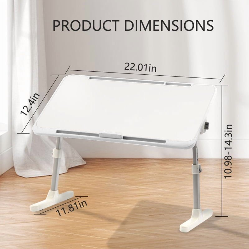 Adjustable Laptop Desk with Storage Drawer and Foldable Bed Tray - White