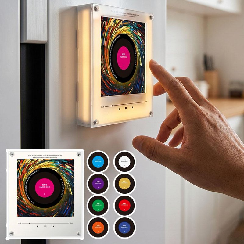 Programmable NFC Music Refrigerator Magnet with Vinyl Discs & LED Light - Home Decor Gift