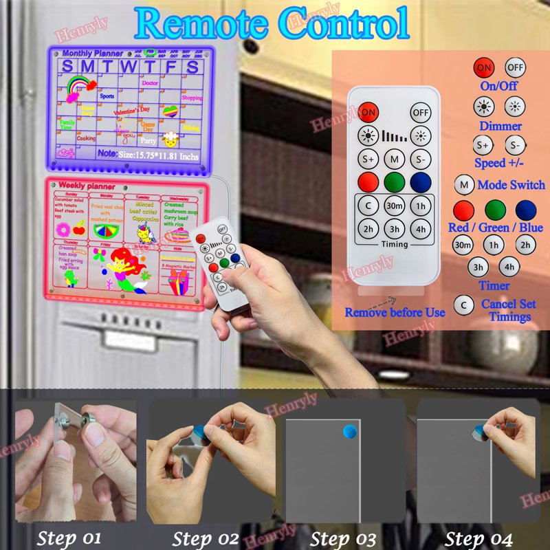 7 Colors Change LED Magnetic Acrylic Calendar - Fridge Organizer & Dry Erase Board