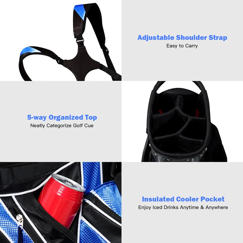Costway Golf Stand Bag - 6-Way Dividers, 8 Pockets, Blue