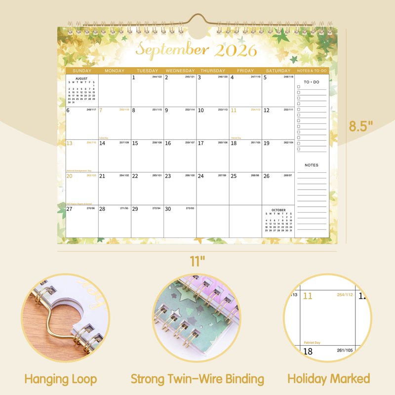 2026 Wall Calendar - Monthly Planning Organizer with Julian Dates & Colorful Design