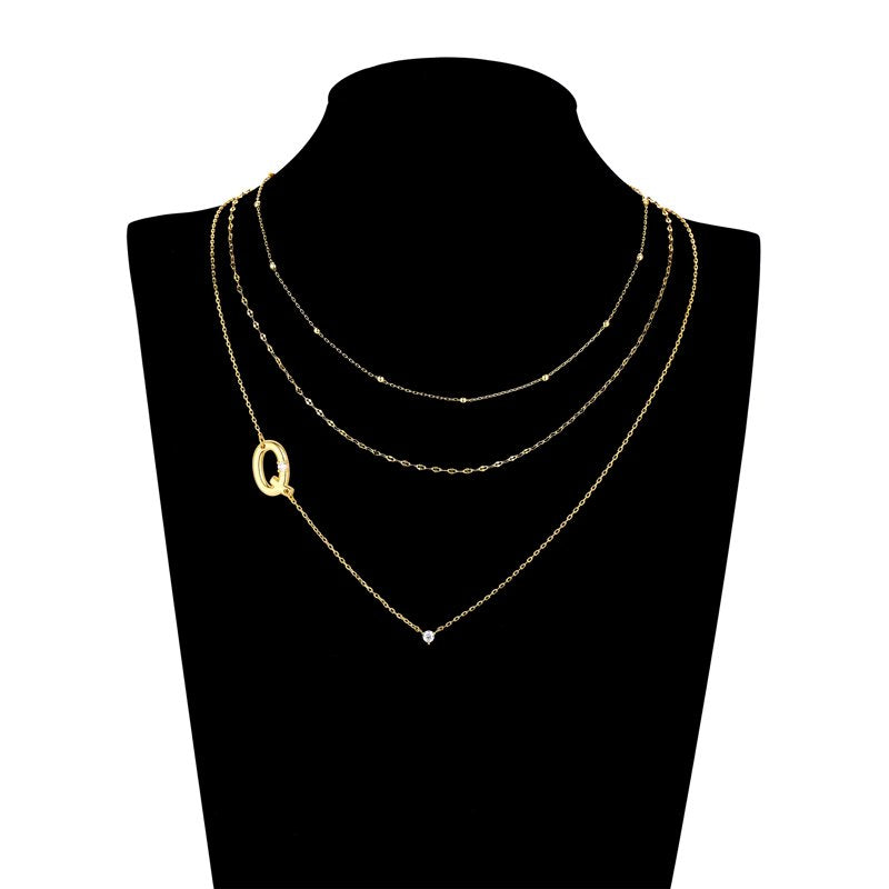 Initial Necklace Set in 14K Gold Flash Plated Brass with Cubic Zirconia - Multiple Letters