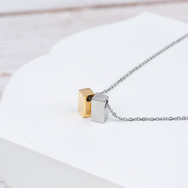 Mother's Day Gift Necklace for Grandmother - Silver & Gold Cube or Rings