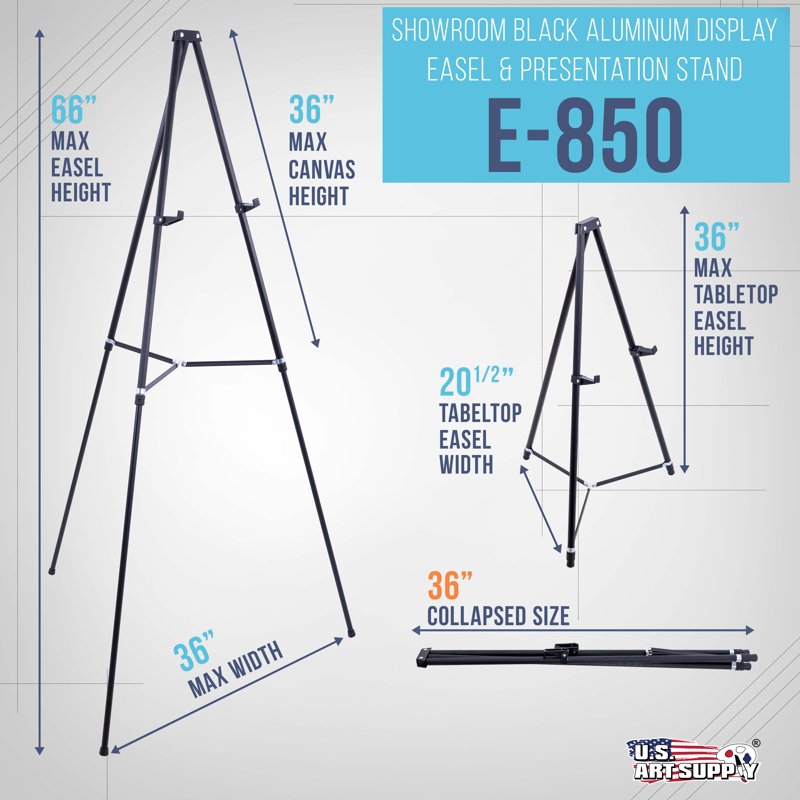 Adjustable 66-Inch Black Aluminum Display Easel for Art Signs & Posters