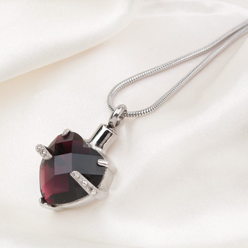 Heart Cremation Urn Necklace for Human Ashes with Birthstone Crystal - Memorial Keepsake Jewelry