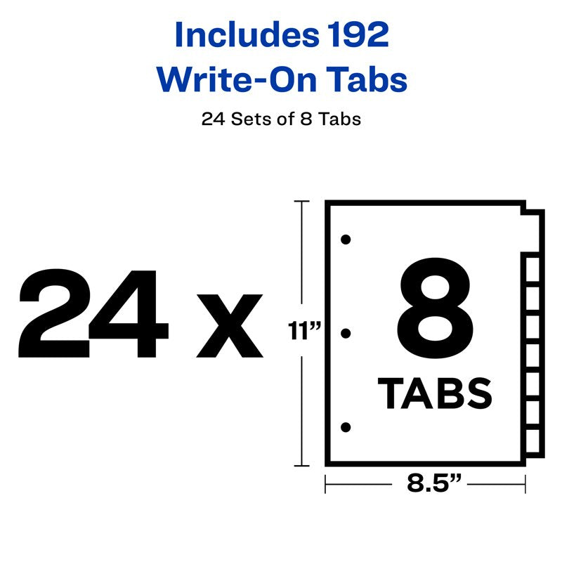 Write-On Tab Dividers - 8-Tab White, 24 Sets Office Organization