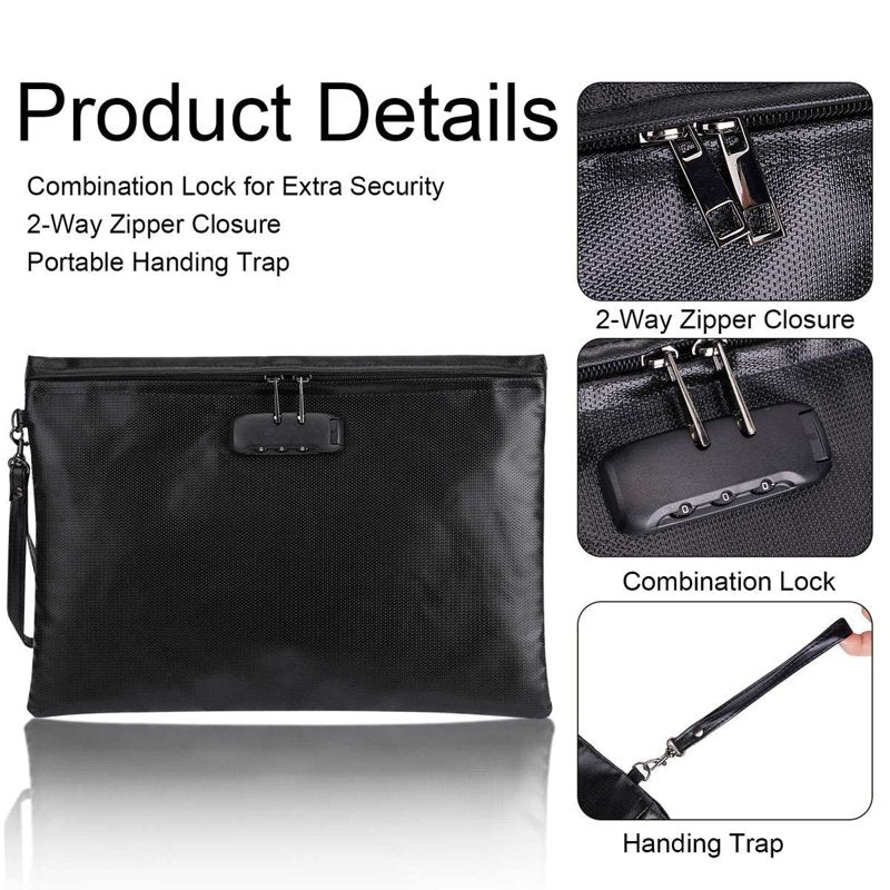 Fireproof Waterproof Document Bag with Lock for Cash, Phones & Keys