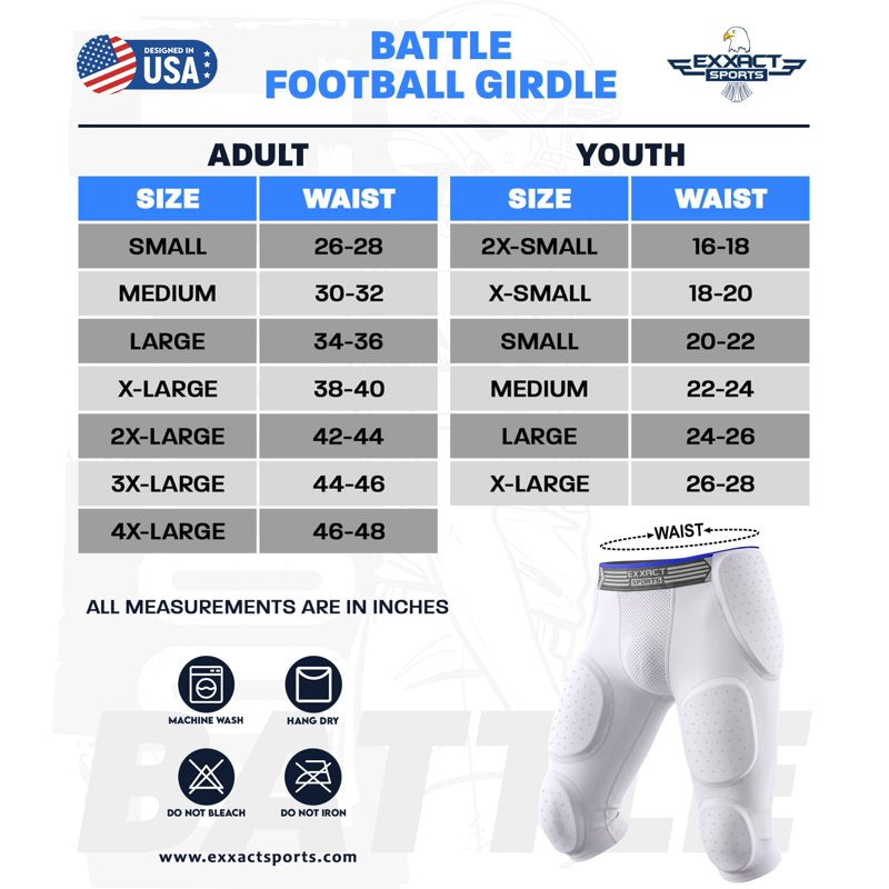 Youth Football Girdle with 7-Pad Protection, Cup Pocket & Compression Fit