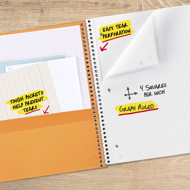 Graph Ruled Spiral Notebook with Study App, 1 Subject, 8.5x11, Gray