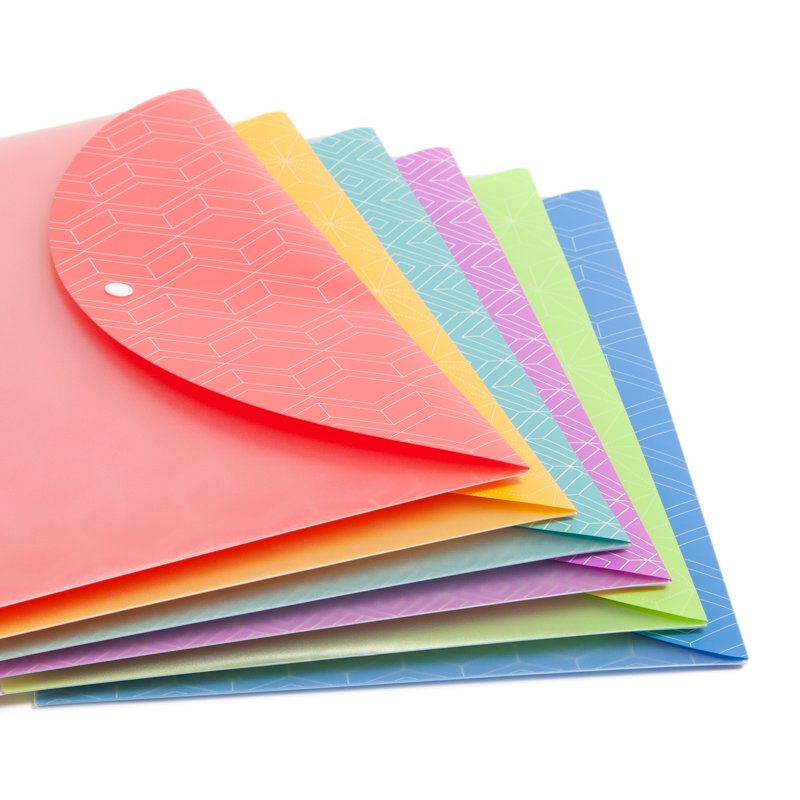 Multi-Color Document Holders Set - 8.5 x 11 inch Poly File Jackets with Snap Closure