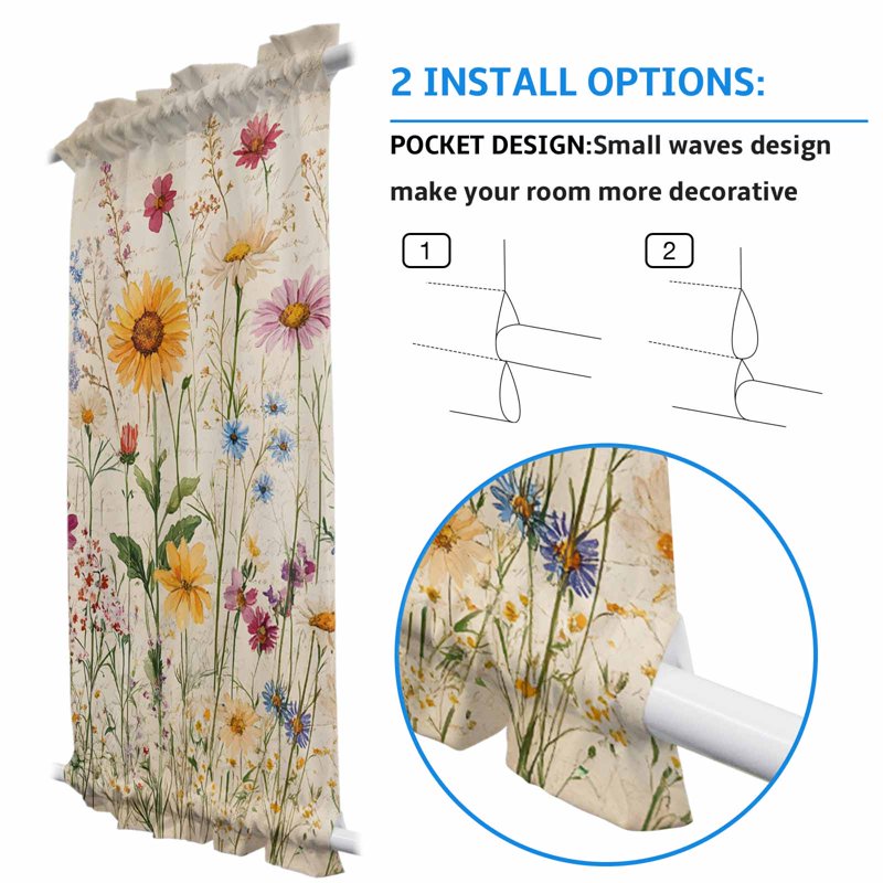 Botanical Floral Door Curtains with Tiebacks - Multi Size Options