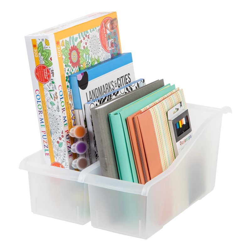 15-Inch Plastic Book Storage Bins Set of 8 - Clear Multi-Color Connectors