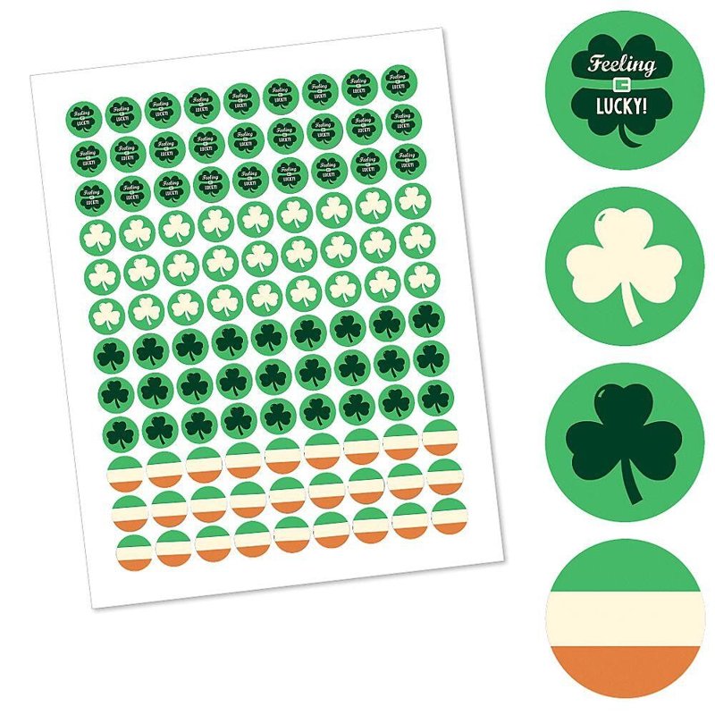 St. Patrick's Day Candy Stickers - 108 Round Party Favors Labels for Chocolate & Treats