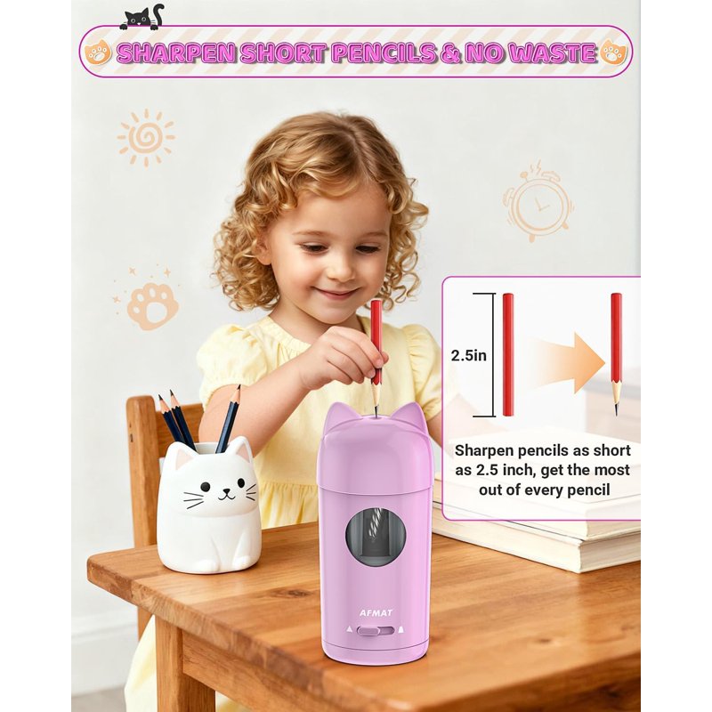 Automatic Electric Pencil Sharpener - Rechargeable Cordless Kids & Studio Use