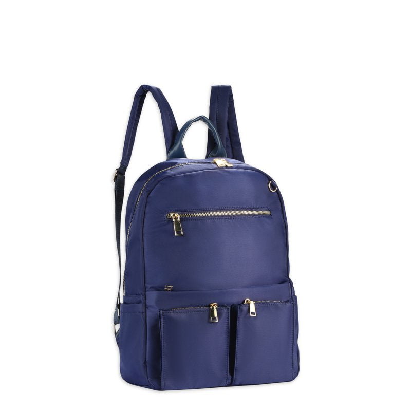 Navy Nylon Dome Backpack with Front Pockets - Medium Size, Adjustable Straps