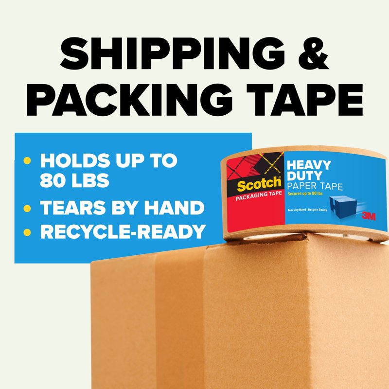 Heavy Duty Packing Tape - Recycle-Friendly Kraft Paper Sealing Tape, 1.88 in x 24.9 yd