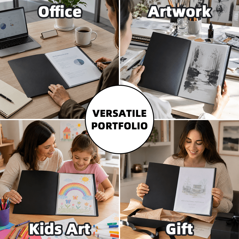 Art Portfolio Folder with Plastic Sleeves - Waterproof & Reversible Display