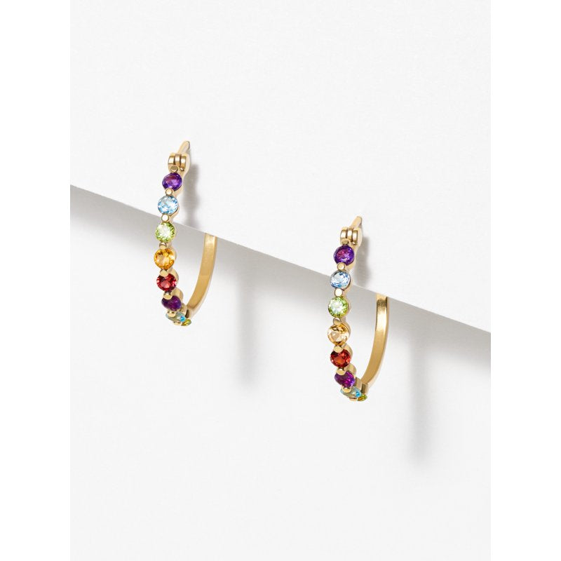 Sterling Silver Hoop Earrings with Synthetic Blue Sapphire and 18K Gold Plating