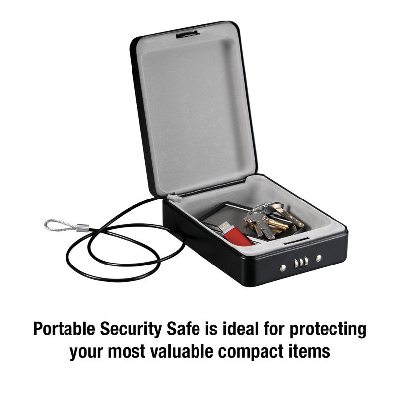 Portable Security Safe with Combination Lock, Tethering Cable, 5.9 x 8 x 2.6 Inches