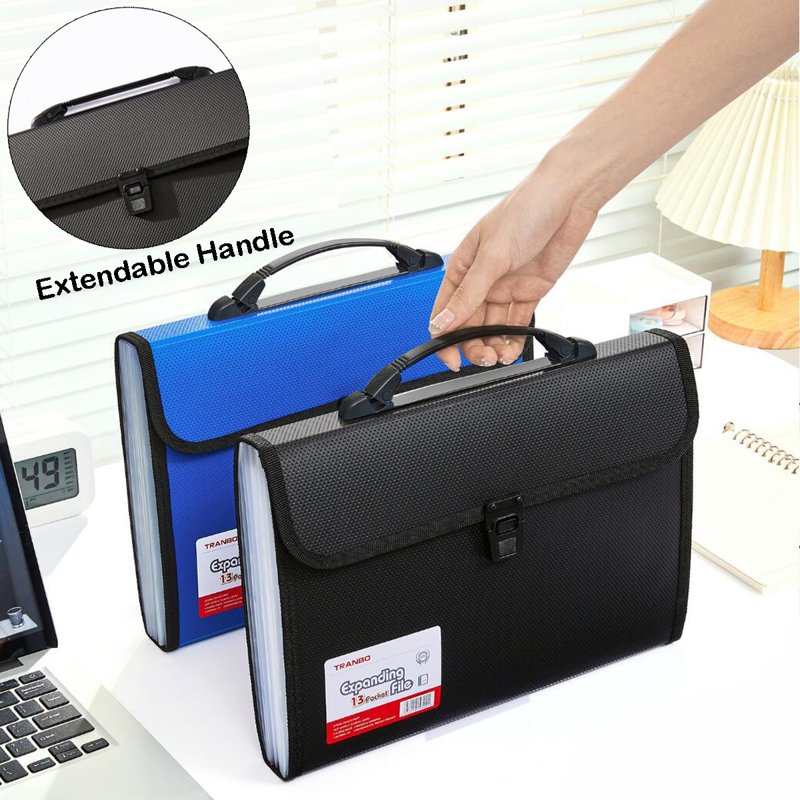 TRANBO 13-Pocket Expanding File Folder Organizer with Handle, A4/Letter, Black
