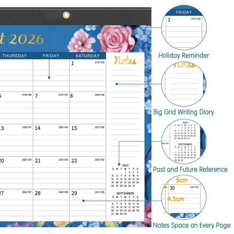 2026-2027 18-Month Desk Calendar - 17x12 inch Monthly Planning Pad with Holidays