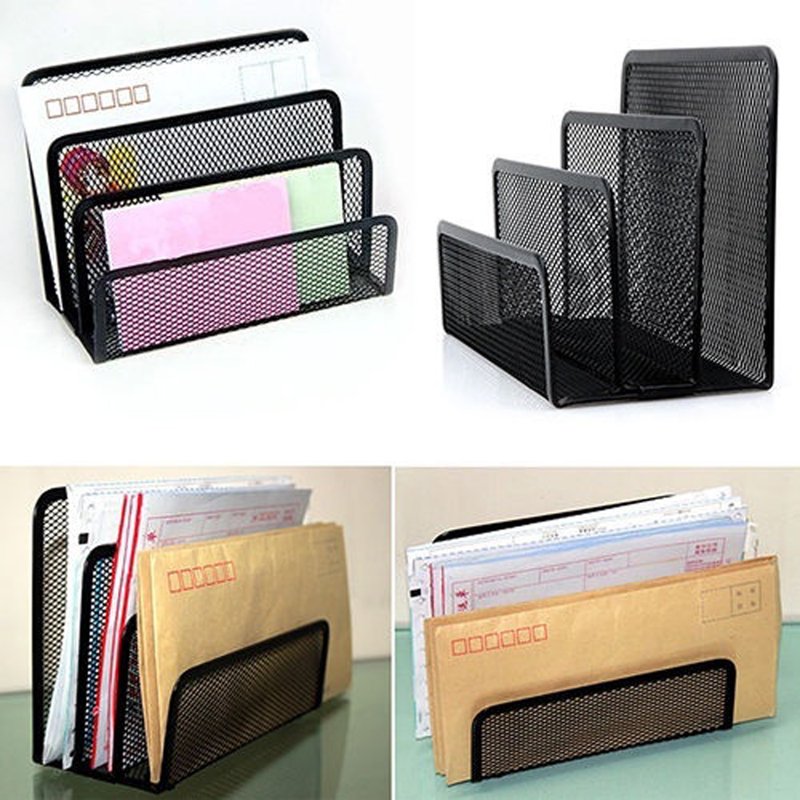 Small Metal Mesh Desk File Organizer with 3 Compartments for Office & Home
