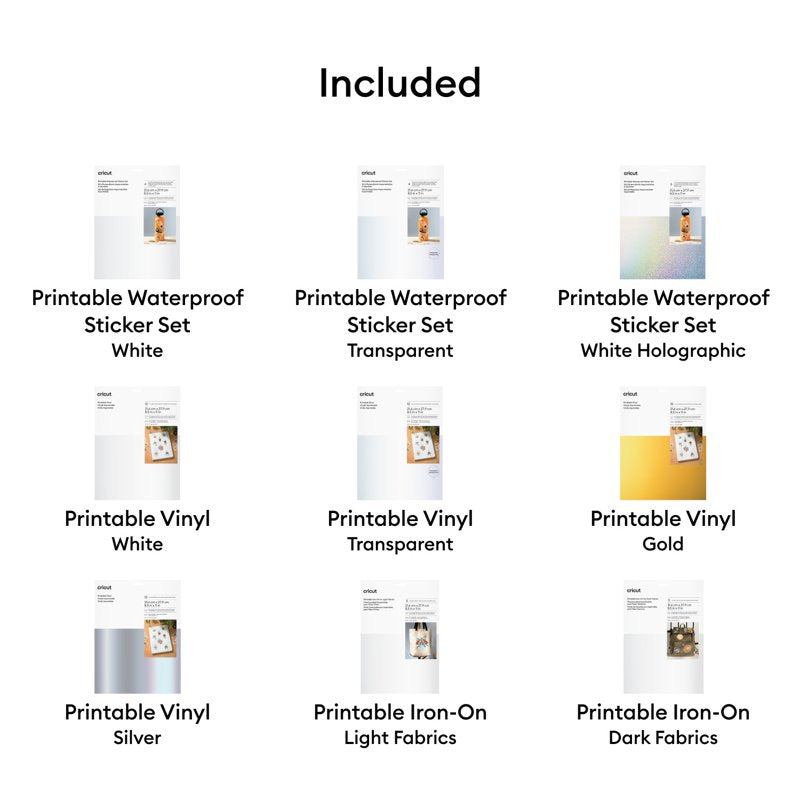 Printable Craft Materials Bundle for DIY Projects - Vinyl, Iron-On & Waterproof Stickers