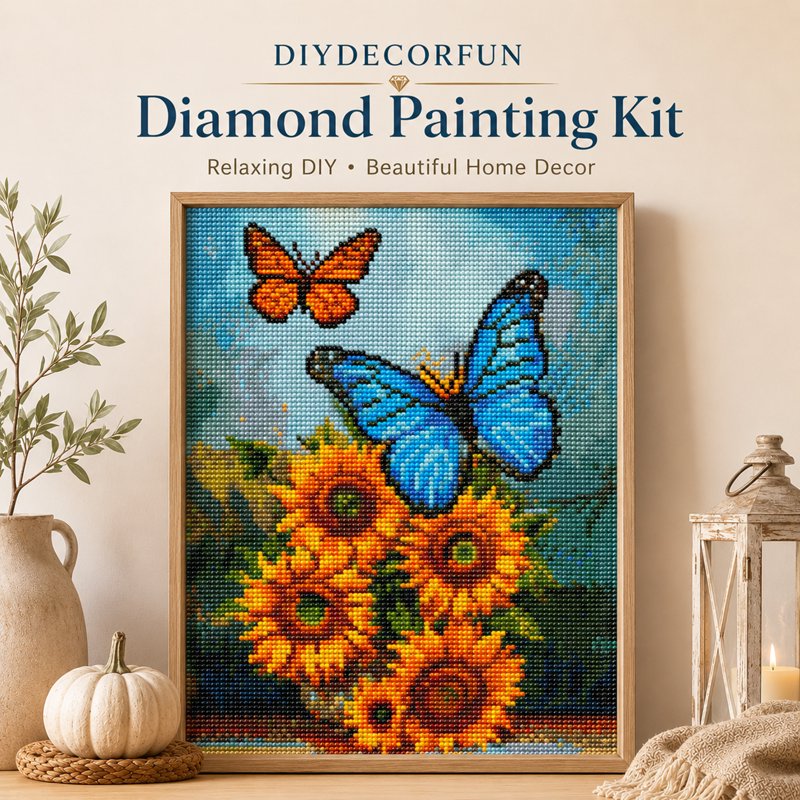 Sunflower and Butterfly Diamond Painting Kit for Adults - Full Round Drill DIY Wall Art