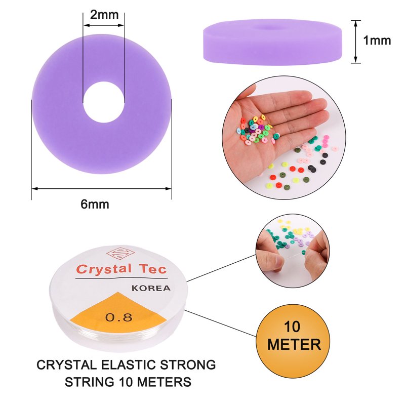 Polymer Clay Beads Kit 48 Colors 6mm Flat Heishi & Letter Beads for Jewelry Making