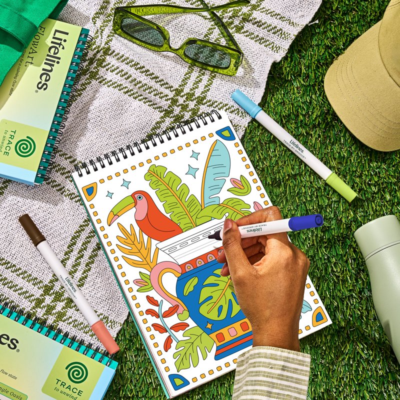 Guided Art Meditation Pad with Markers - Jungle Oasis Scene Set