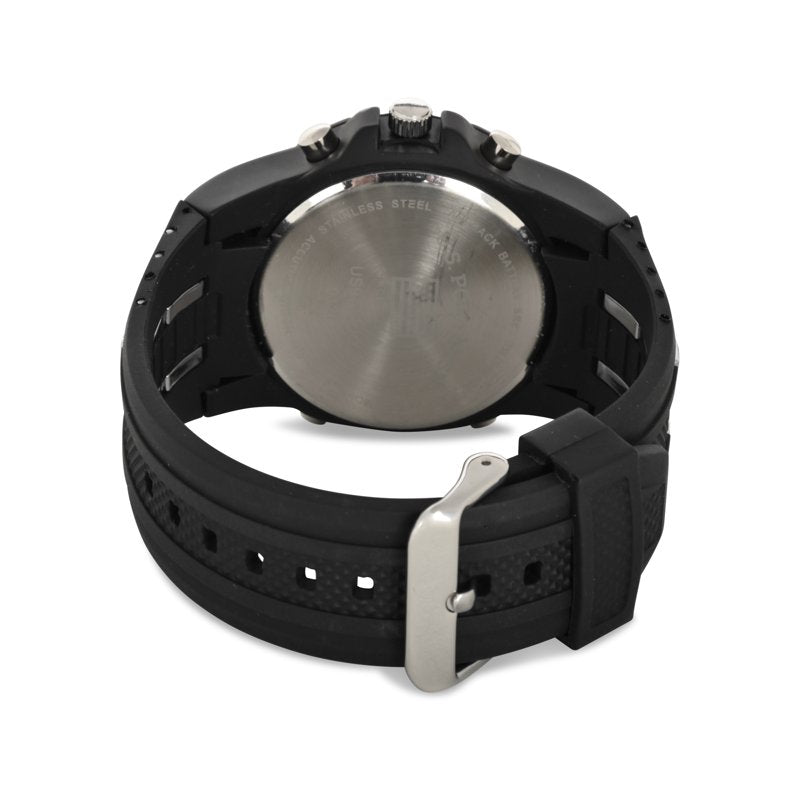 Men's Sport Watch with Analog and Digital Display - Black and Silver Link Band