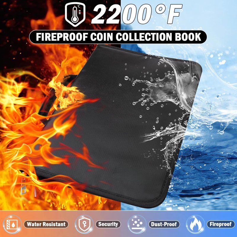 360 Pockets Coin & Currency Collection Book Holder with Zipper & Handle, Fireproof & Water-Resistant Album for Coins Banknotes