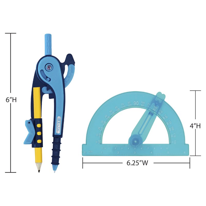 BAZIC Scale-Arm Compass w/ #2 Wood Pencil 6" Protractor Set [2807]