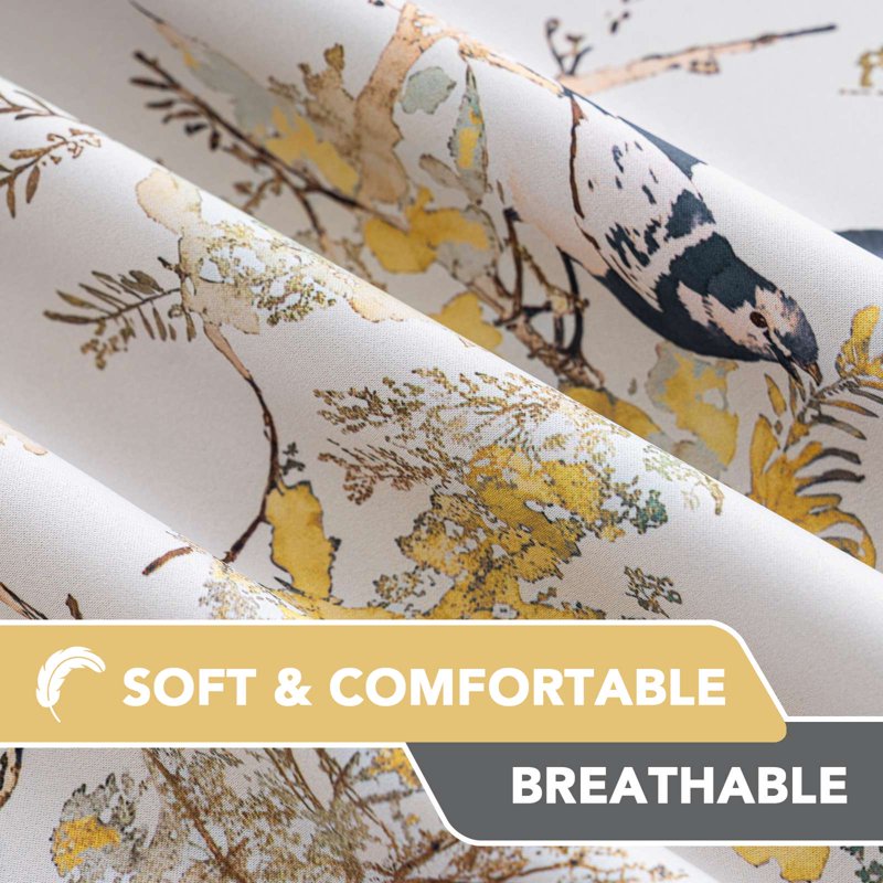 Blackout Floral Bird Printed Curtains - Grommet Window Drapes for Bedroom & Living Room, 52x84 Inches