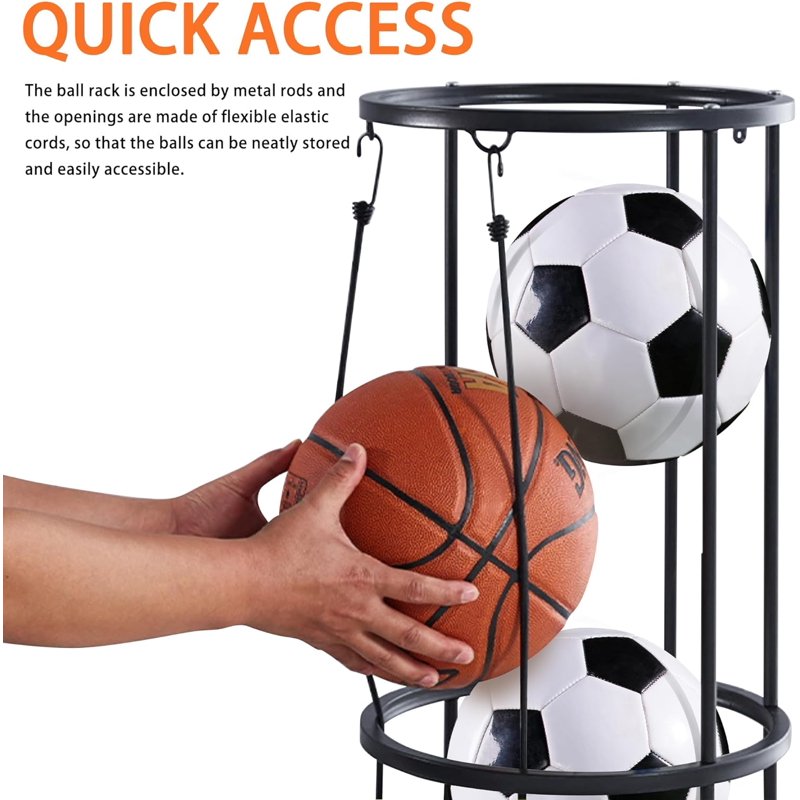 Wall-Mounted Ball Storage Rack for Basketball, Soccer, Volleyball, Football Organizer